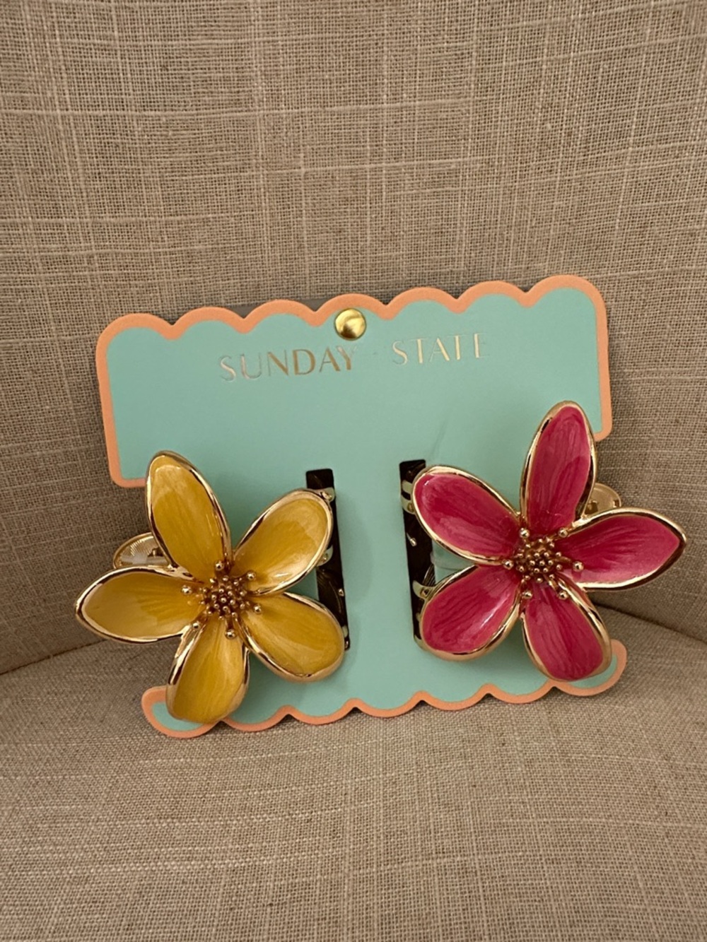 Sunday State Enameled Floral Hair Clips in Gold Set of 2